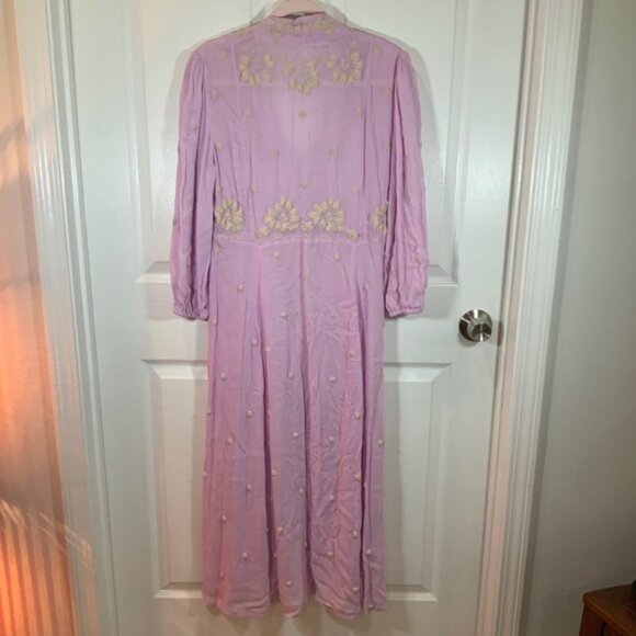 FREE PEOPLE EMBROIDERED PURPLE FLORAL BOHO LONG SLEEVE MAXI DRESS SIZE SMALL - Picture 8 of 12